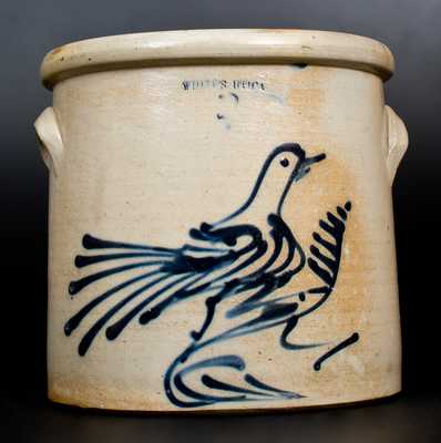 2 Gal. WHITES UTICA Stoneware Crock with Bold Slip-Trailed Bird Decoration