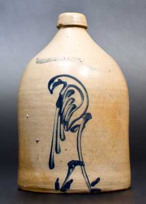 1 Gal. WHITES UTICA Stoneware Jug with Bird on Stump Decoration