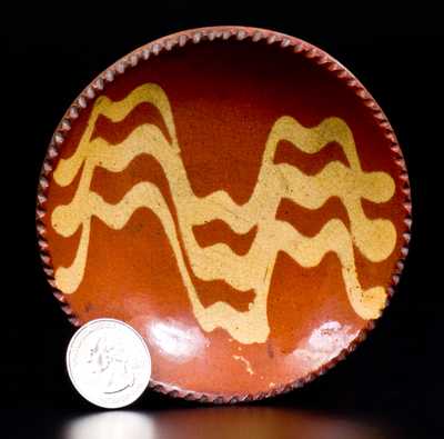 Fine Small-Sized Redware Tart Plate with Yellow Slip Decoration
