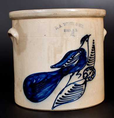4 Gal. N. A. WHITE & SON / UTICA, N.Y. Stoneware Crock with Paddletail Bird Decoration