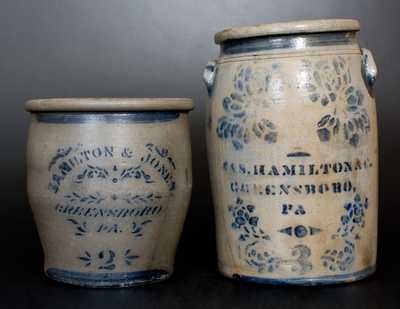 Lot of Two: Hamilton, Greensboro, PA Stoneware Jars with Stenciled Decoration