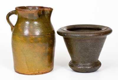 Lot of Two: Randolph County, Alabama Stoneware incl. Rare Mortar and Alkaline-Glazed Pitcher