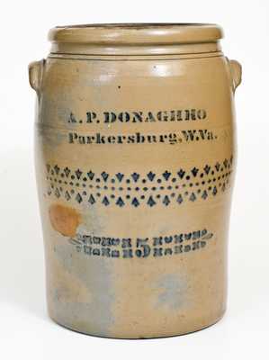 5 Gal. A. P. DONAGHHO / Parkersburg, W.Va. Stoneware Jar with Stenciled Decoration