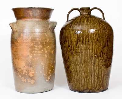 Lot of Two: Catawba Valley, NC Stoneware Jug and Randolph County, NC Stoneware Churn