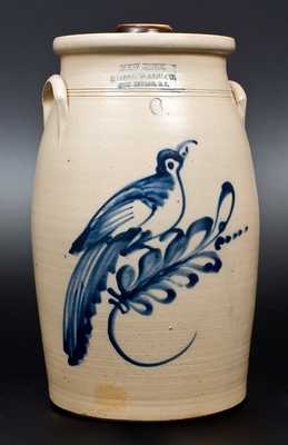 6 Gal. NEW YORK STONEWARE CO. / FORT EDWARD, N.Y. Stoneware Churn w/ Bird Decoration