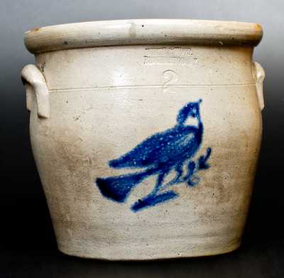 2 Gal. WHITE & WOOD / BINGHAMTON, N.Y. Stoneware Jar with Bird Decoration