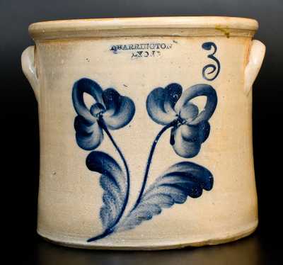 3 Gal. T. HARRINGTON / LYONS Stoneware Crock with Floral Decoration