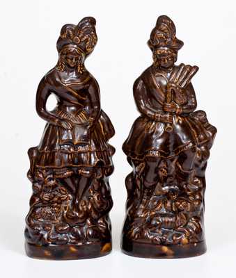 Rare Pare of Stoneware Figures att. W. H. Farrar, Geddes, NY