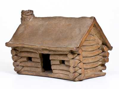 Very Unusual Hand-built Stoneware Log Cabin