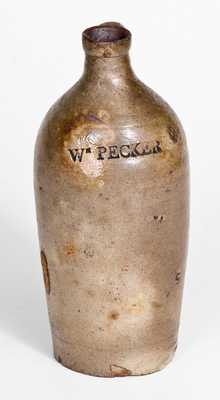 Extremely Rare WM. PECKER Pint-Sized Stoneware Jug, Merrimacport, MA, early 19th century