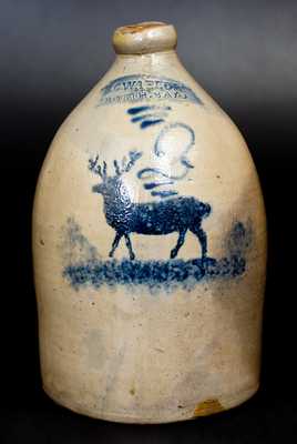 Scarce J. C. WAELDE / NORTH BAY Stoneware Jug with Deer Decoration
