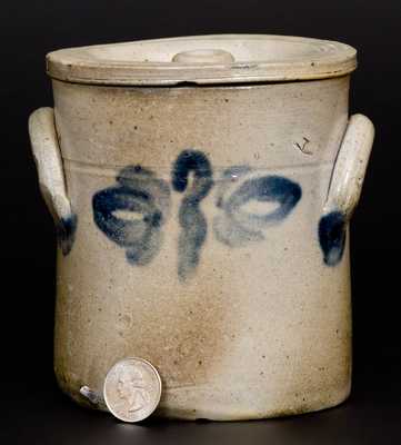 Small-Sized Stoneware Lidded Jar with Floral Decoration, New York State, circa 1840