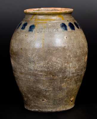 Rare Stoneware PICKLES Jar attrib. Clarkson Crolius, Manhattan, circa 1820