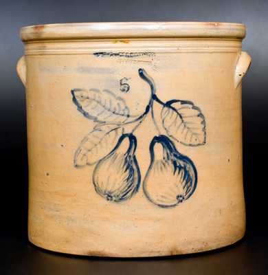 Fine WM. A. MACQUOID, Manhattan 5 Gal. Stoneware Crock with Pears Decoration