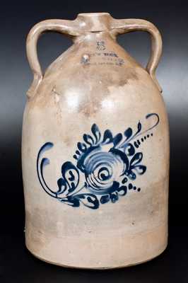 5 Gal. NEW YORK STONEWARE CO. / FORT EDWARD, NY Double-Handled Stoneware Jug w/ Floral Decoration