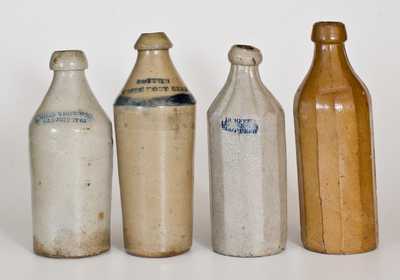 Lot of Four: Stoneware Bottles with Impressed Advertising incl. Three Root Beer Examples