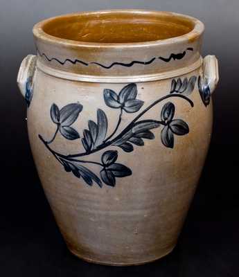 Fine 3 Gal. Rockingham County, VA Stoneware Jar w/ Floral Decoration, circa 1850