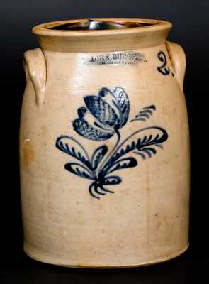 2 Gal. JOHN BURGER / ROCHESTER Stoneware Jar w/ Bold Slip-Trailed Tulip Decoration