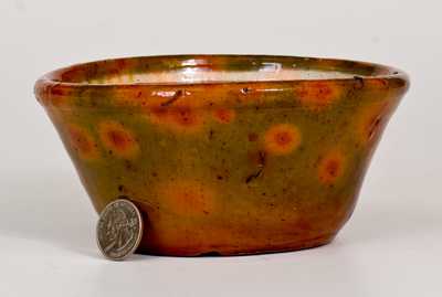 Unusual Small-Sized Redware Bowl with Yellow-Slip Lines on Interior