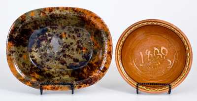 Lot of Two: Redware Dish and Redware Bowl