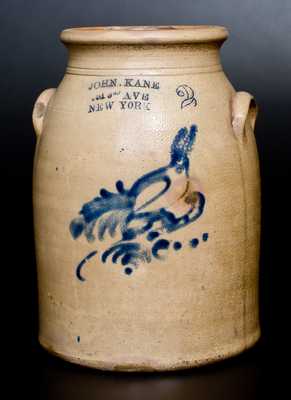 2 Gal. Stoneware Jar with Bird Decoration and New York City Advertising