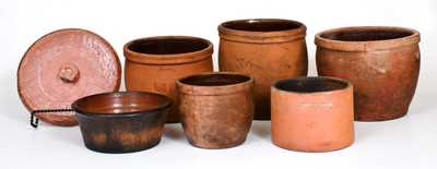 Lot of Seven: Assorted Redware incl. Many Waynesboro, PA Examples