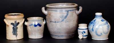 Lot of Five: Decorated Stoneware Vessels, 19th Century German and Contemporary American