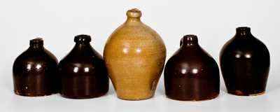Lot of Five: Stoneware Jugs incl. Signed MEDFORD Example