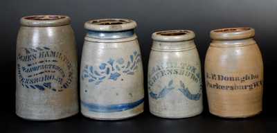 Four Cobalt-Decorated Stoneware Canning Jars, Western PA and WV origin, circa 1875
