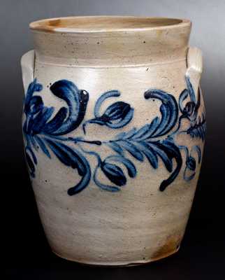 Two-Gallon Baltimore Stoneware Jar w/ Elaborate Cobalt Floral Decoration, c1835