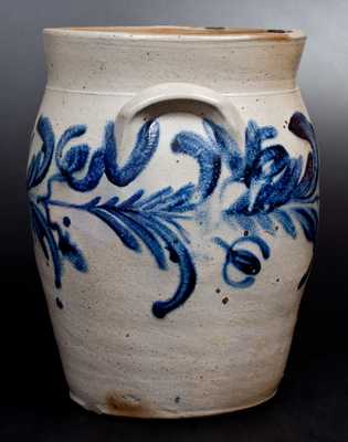 Two-Gallon Baltimore Stoneware Jar w/ Elaborate Cobalt Floral Decoration, c1835
