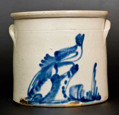 RIEDINGER & CAIRE / POUGHKEEPSIE-NY Stoneware Crock w/ Bird-on-Stump Design