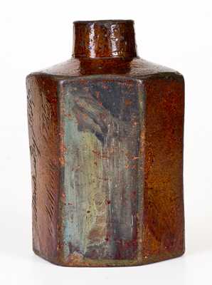 Very Rare Kentucky Redware Cannister by Philip Anthony, 1795