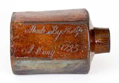 Very Rare Kentucky Redware Cannister by Philip Anthony, 1795