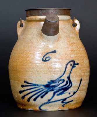 Stoneware Batter Pail w/ Cobalt Running Bird Decoration, attrib. White s Pottery, Utica, NY