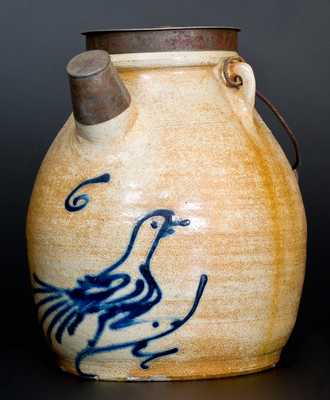 Stoneware Batter Pail w/ Cobalt Running Bird Decoration, attrib. White s Pottery, Utica, NY