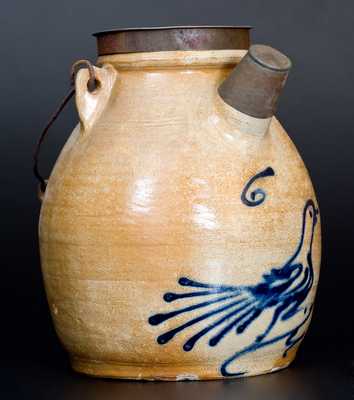 Stoneware Batter Pail w/ Cobalt Running Bird Decoration, attrib. White s Pottery, Utica, NY