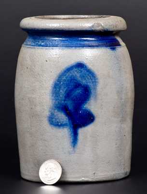 Unusual Small-Sized Stoneware Jar with Cobalt Floral Decoration, Western PA origin