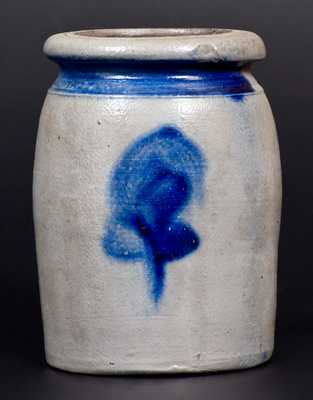 Unusual Small-Sized Stoneware Jar with Cobalt Floral Decoration, Western PA origin
