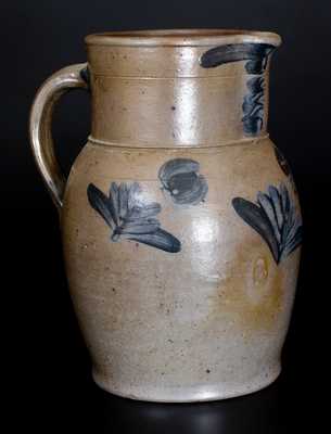 One-and-a-Half-Gallon Baltimore Stoneware Pitcher with Cobalt Floral Decoration