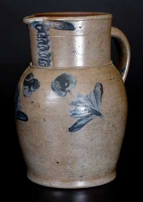One-and-a-Half-Gallon Baltimore Stoneware Pitcher with Cobalt Floral Decoration