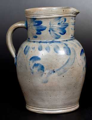 One-and-a-Half-Gallon Southeastern PA Stoneware Pitcher w/ Cobalt Floral Decoration