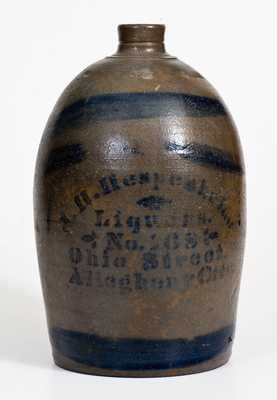 Scarce Alleghany City, PA Stoneware Advertising Jug, Western PA origin, circa 1875