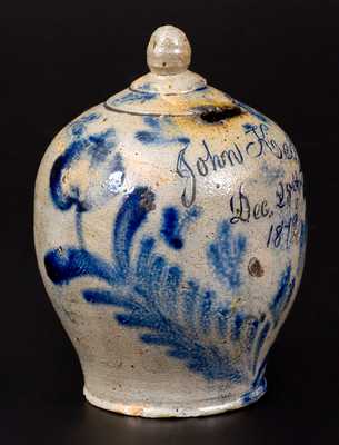 Fine and Rare Stoneware Christmas Day Presentation Bank, Remmey, Philadelphia, 1872