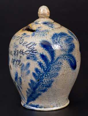 Fine and Rare Stoneware Christmas Day Presentation Bank, Remmey, Philadelphia, 1872