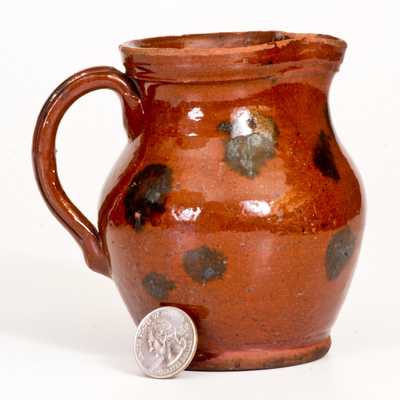 Miniature Glazed Redware Pitcher, Huntington, Long Island, NY or Norwalk, CT origin, c1840