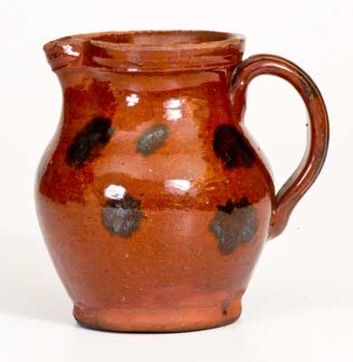 Miniature Glazed Redware Pitcher, Huntington, Long Island, NY or Norwalk, CT origin, c1840