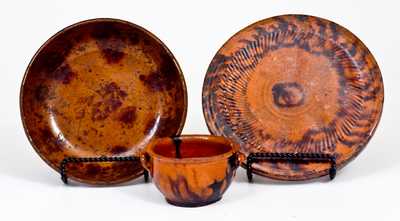 Three Pieces of Glazed Redware, Pennsylvania origin, 19th century