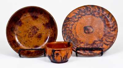 Three Pieces of Glazed Redware, Pennsylvania origin, 19th century