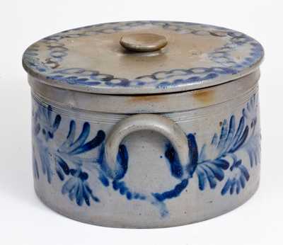 Two-Gallon Lidded Stoneware Cake Crock w/ Profuse Decoration, att. Henry H. Remmey, Philadelphia